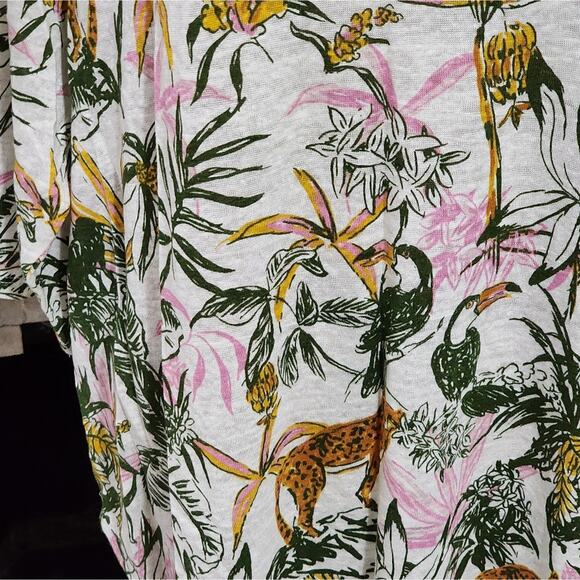 Rachel Zoe Toucan Cheetah Tropical 100% Linen Shirt Plus Size 2X New! - Picture 6 of 7